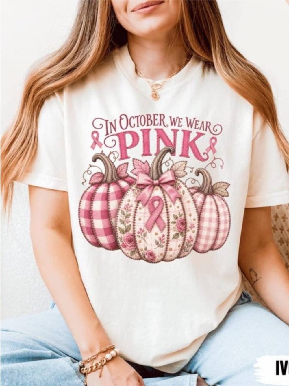 In October We Wear Pink Pumpkin Graphic Tee - White